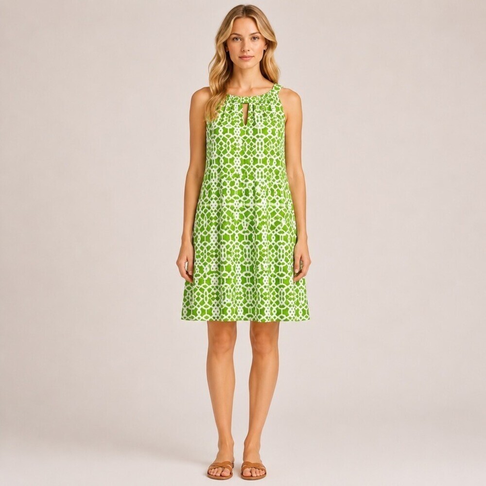 JUDE CONNALLY Lisa Dress Halter Keyhole Sleeveless Travel Lime White Small USA